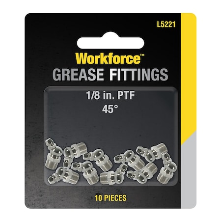 Workforce Grease Fittings, 45 Degrees 1/8in PTF, 10-Piece L5221